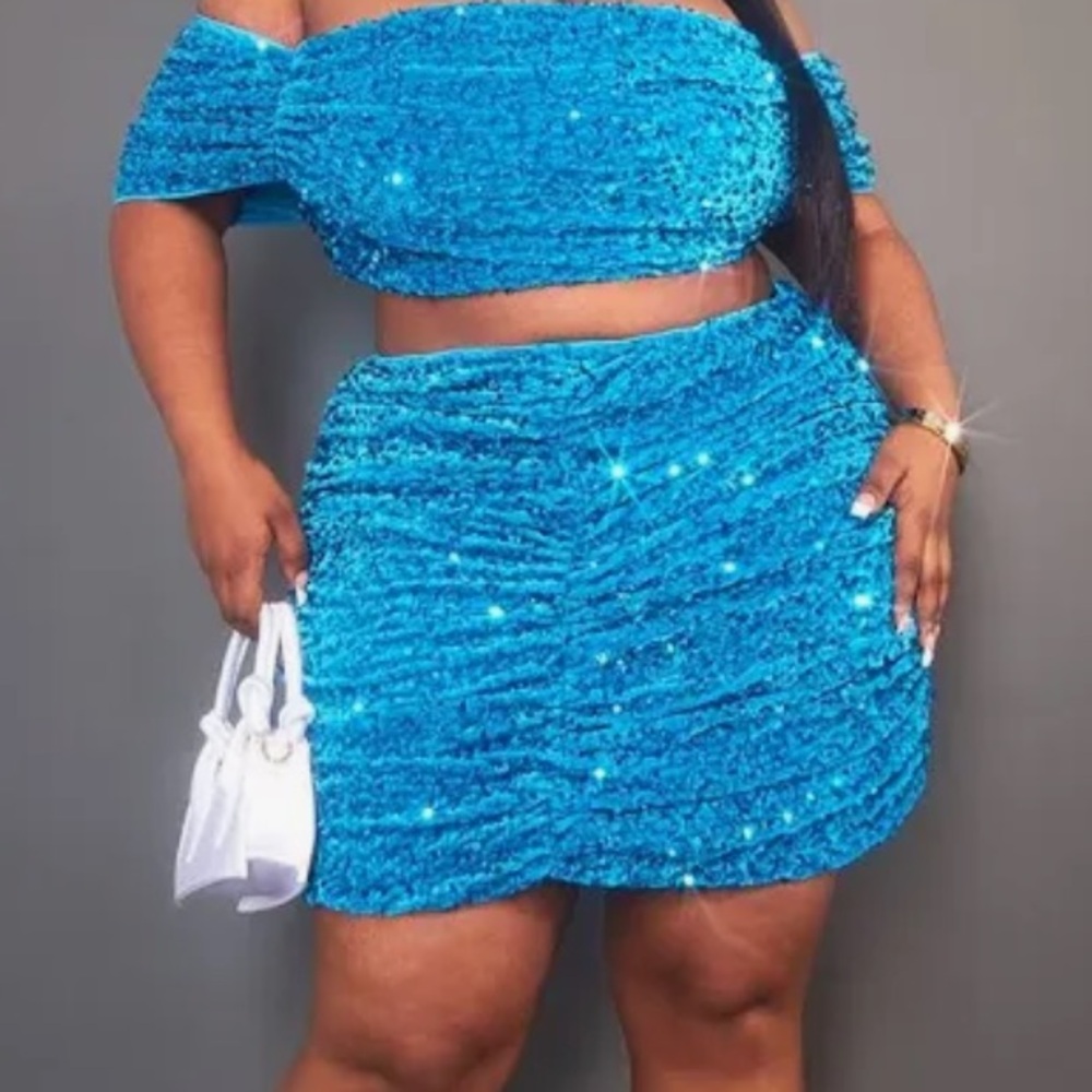 PLT Blue Sequin Skirt